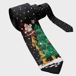 Hallmark Mens Neck Tie Holiday Christmas Black Dotted Santa Tree